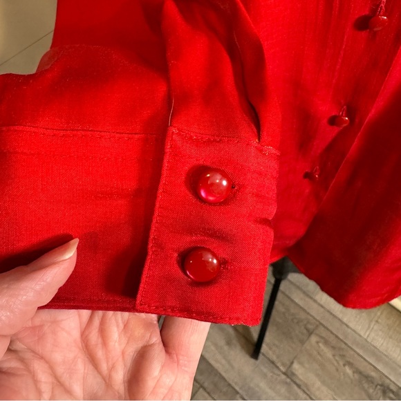 Karen Scott II Vintage Iridescent Red Shiny Button Town Top Blouse 1X - Picture 4 of 8